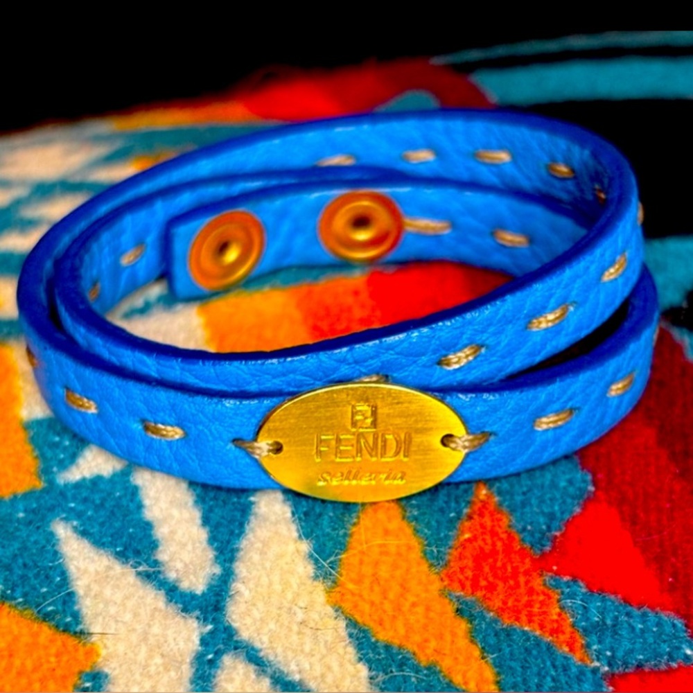 🙈ON HOLD! ~FENDI leather bracelet, Royal blue, adjustable snap closures